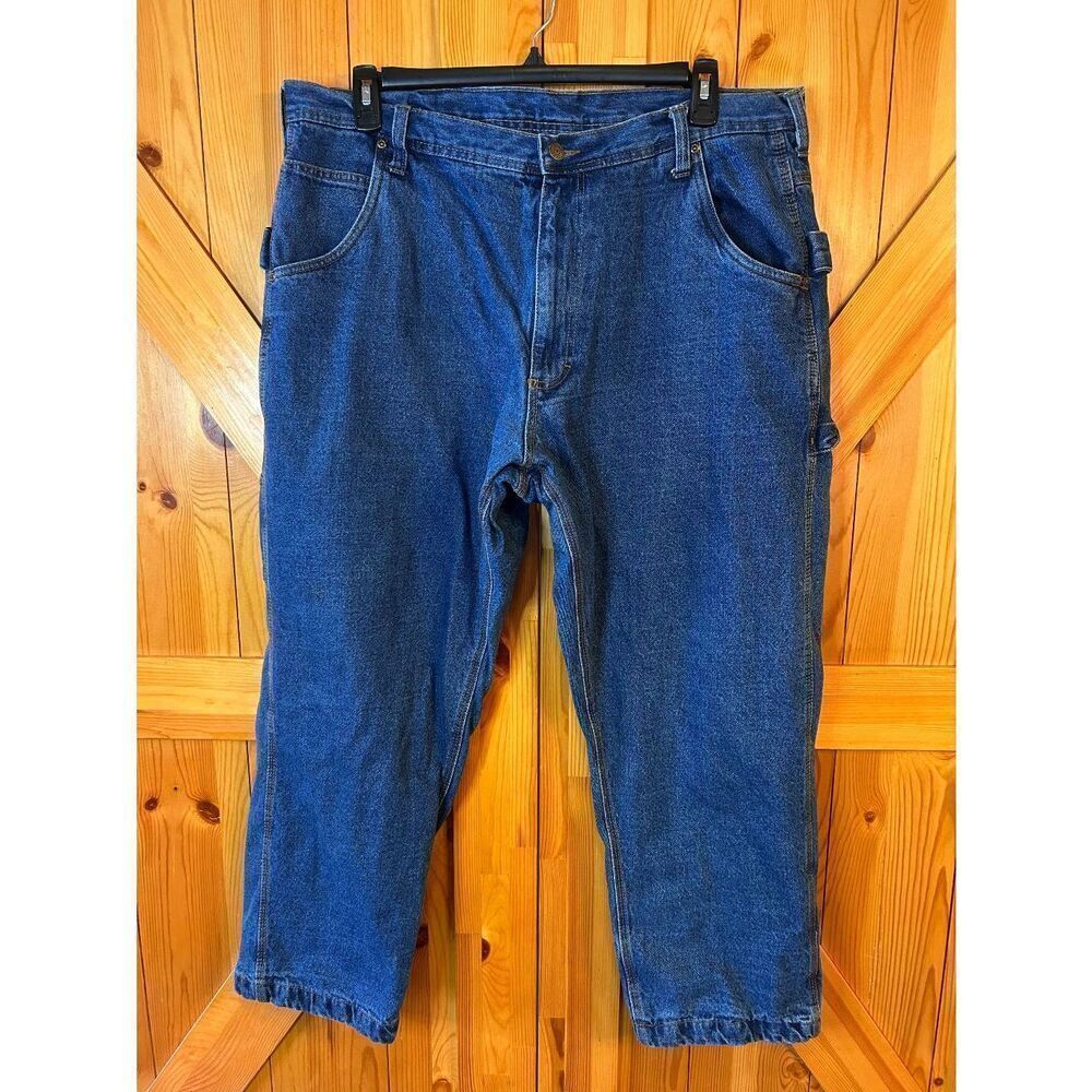 Lakin Mckey Mens Flannel Lined Dark Wash Carpenter Jeans Size 42x30 (5106)